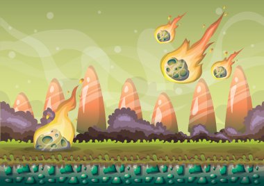 cartoon vector landscape with meteor background with separated layers for game art and animation clipart