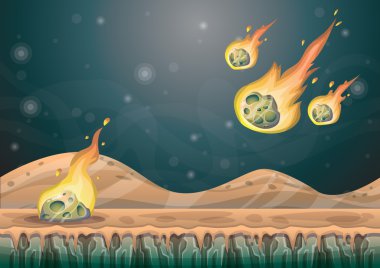 çizgi film vektör manzara meteor arka plan ile oyun sanat ve animasyon için ayrı katmanlar