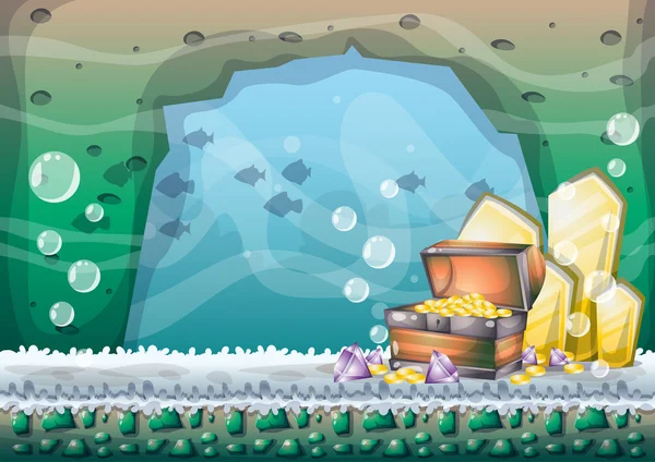 Cartoon vector underwater treasure background with separated layers for game art and animation — Διανυσματικό Αρχείο