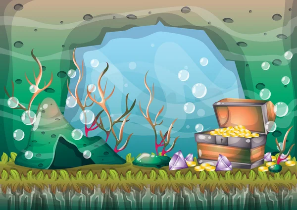Desenho animado vetor fundo tesouro subaquático com camadas separadas para a arte do jogo e animação — Vetor de Stock