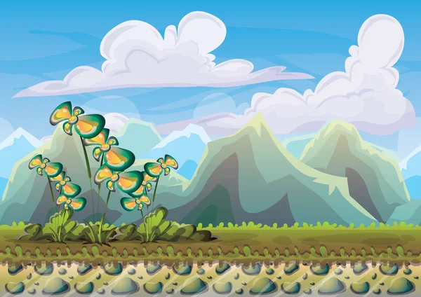 Cartoon vector nature landscape background with separated layers for game art and animation — ストックベクタ