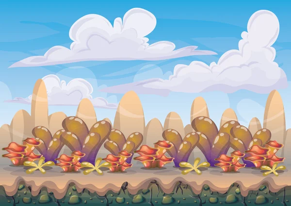 Cartoon vector nature landscape background with separated layers for game art and animation — ストックベクタ