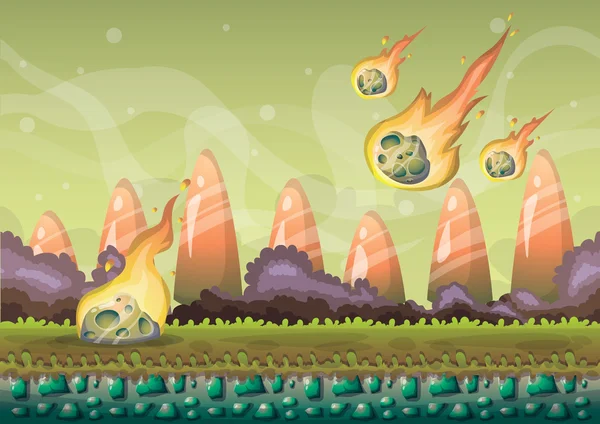 Paisaje vectorial de dibujos animados con fondo de meteorito con capas separadas para el arte del juego y la animación — Vector de stock