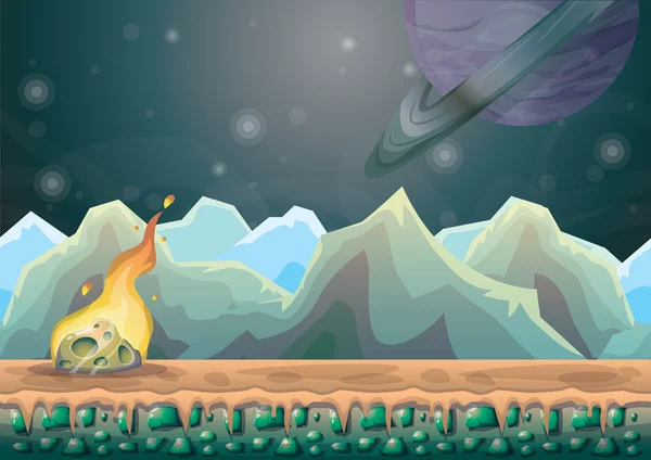 Desenho animado paisagem vetorial com fundo de meteoro com camadas separadas para a arte do jogo e animação —  Vetores de Stock