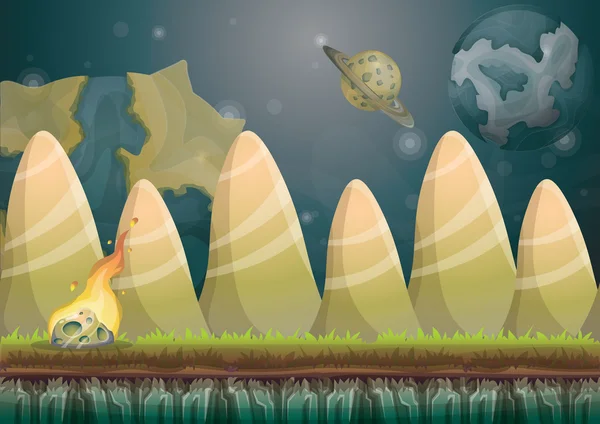 Paisaje vectorial de dibujos animados con fondo de meteorito con capas separadas para el arte del juego y la animación — Vector de stock