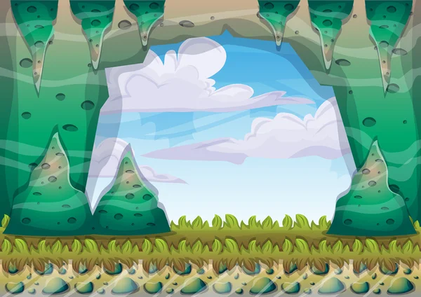 Мультяшна векторна печера з відокремленими шарами для гри та анімації — стоковий вектор