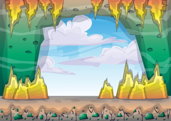 Мультяшна векторна печера з відокремленими шарами для гри та анімації — стоковий вектор