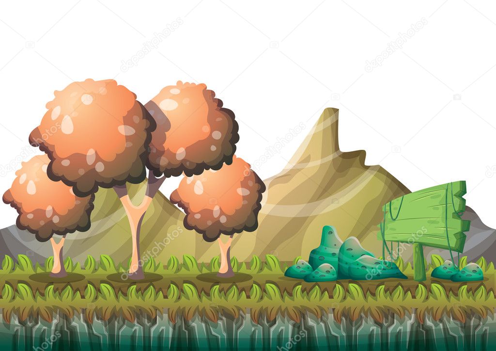 cartoon vector nature landscape background with separated layers for game art and animation