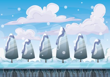 oyun ve animasyon oyun için ayrı katmanları ile karikatür vektör kar manzara arka plan