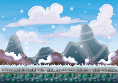 oyun ve animasyon oyun için ayrı katmanları ile karikatür vektör kar manzara arka plan