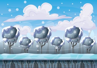 oyun ve animasyon oyun için ayrı katmanları ile karikatür vektör kar manzara arka plan