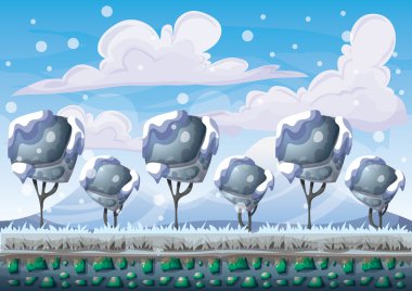 oyun ve animasyon oyun için ayrı katmanları ile karikatür vektör kar manzara arka plan