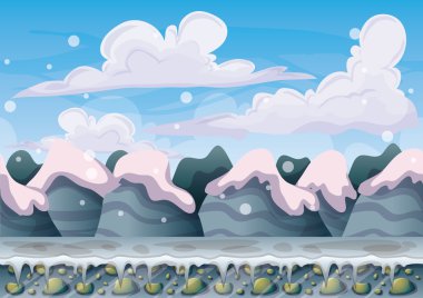 oyun ve animasyon oyun için ayrı katmanları ile karikatür vektör kar manzara arka plan