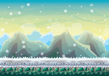 oyun ve animasyon oyun için ayrı katmanları ile karikatür vektör kar manzara arka plan