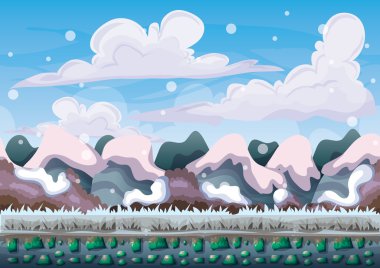 oyun ve animasyon oyun için ayrı katmanları ile karikatür vektör kar manzara arka plan