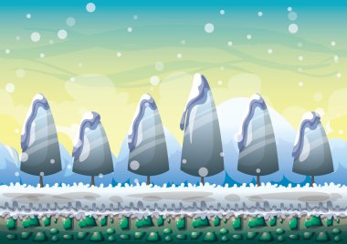 oyun ve animasyon oyun için ayrı katmanları ile karikatür vektör kar manzara arka plan