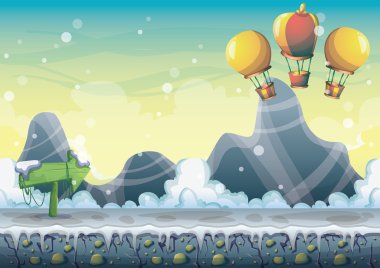 oyun ve animasyon oyun için ayrı katmanları ile karikatür vektör kar manzara arka plan