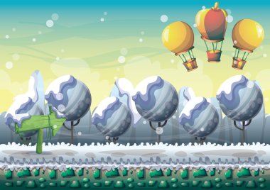 oyun ve animasyon oyun için ayrı katmanları ile karikatür vektör kar manzara arka plan