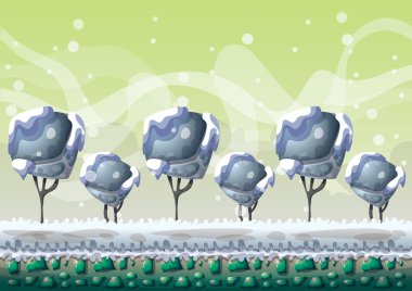 oyun ve animasyon oyun için ayrı katmanları ile karikatür vektör kar manzara arka plan