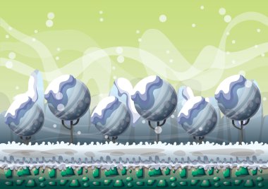 oyun ve animasyon oyun için ayrı katmanları ile karikatür vektör kar manzara arka plan