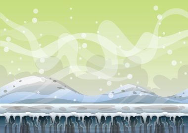 oyun ve animasyon oyun için ayrı katmanları ile karikatür vektör kar manzara arka plan