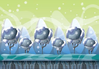 oyun ve animasyon oyun için ayrı katmanları ile karikatür vektör kar manzara arka plan