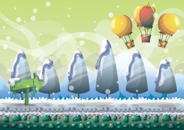 oyun ve animasyon oyun için ayrı katmanları ile karikatür vektör kar manzara arka plan