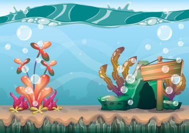 çizgi film oyun sanat ve animasyon için ayrı katmanları ile vektör sualtı arka plan