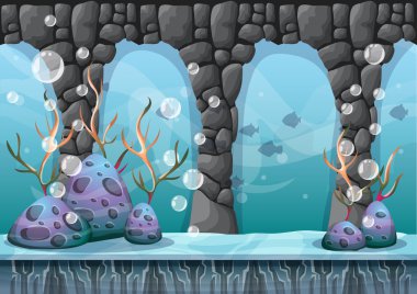 çizgi film oyun sanat ve animasyon için ayrı katmanları ile vektör sualtı arka plan