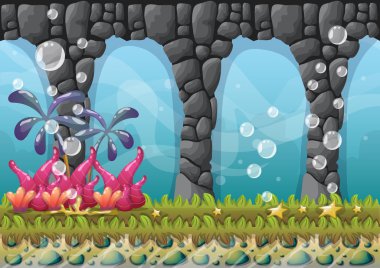 çizgi film oyun sanat ve animasyon için ayrı katmanları ile vektör sualtı arka plan