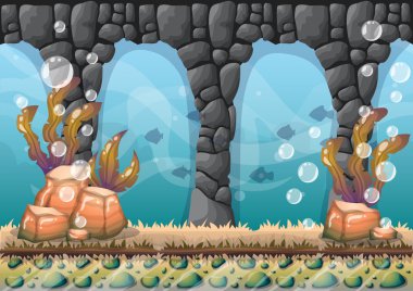 çizgi film oyun sanat ve animasyon için ayrı katmanları ile vektör sualtı arka plan