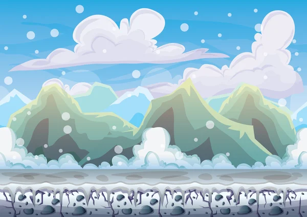 Cartoon vector sneeuw landschap achtergrond met gescheiden lagen voor spel en animatie game — Stockvector