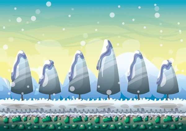 oyun ve animasyon oyun için ayrı katmanları ile karikatür vektör kar manzara arka plan