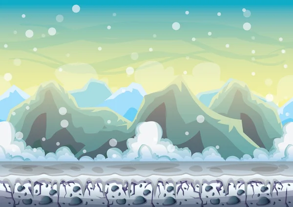 Cartoon vector sneeuw landschap achtergrond met gescheiden lagen voor spel en animatie game — Stockvector