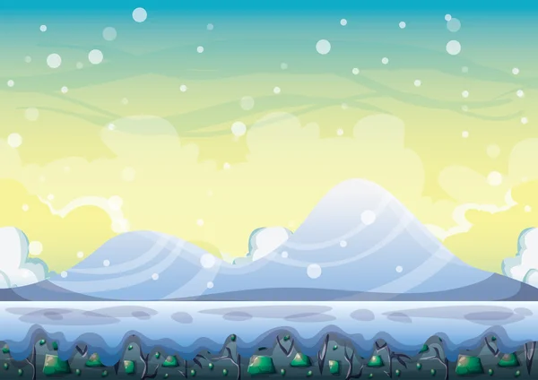 Cartoon vector sneeuw landschap achtergrond met gescheiden lagen voor spel en animatie game — Stockvector