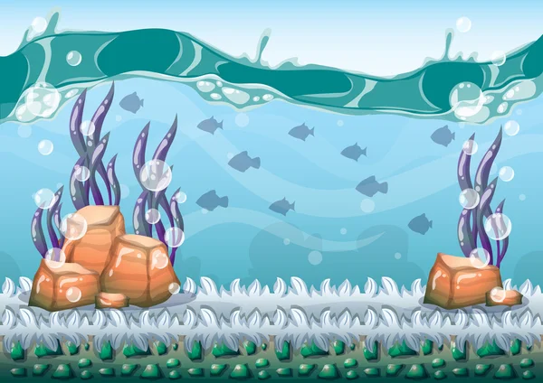 Vector de dibujos animados fondo submarino con capas separadas para el arte del juego y la animación — Vector de stock