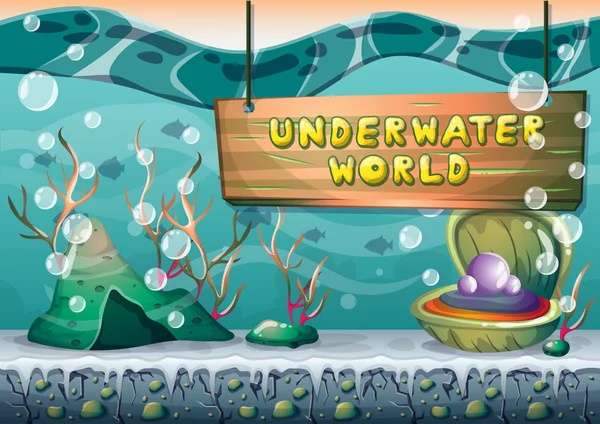 Cartoon vector underwater background with separated layers for game art and animation — Stockový vektor