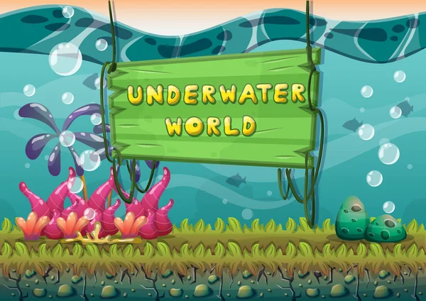 Cartoon vector underwater background with separated layers for game art and animation — Stockový vektor