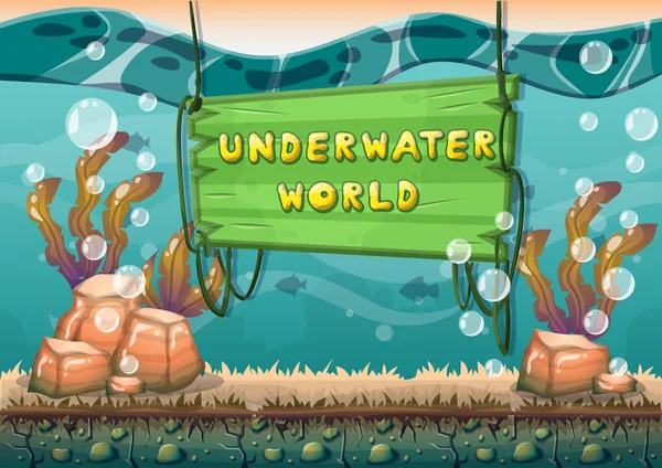 Cartoon vector underwater background with separated layers for game art and animation — Stockový vektor