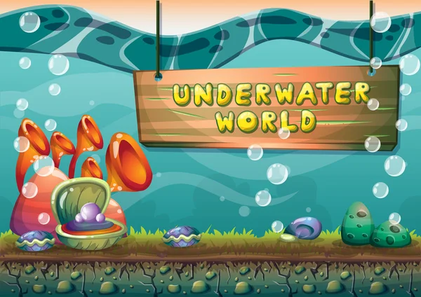 Cartoon vector underwater background with separated layers for game art and animation — Stockový vektor