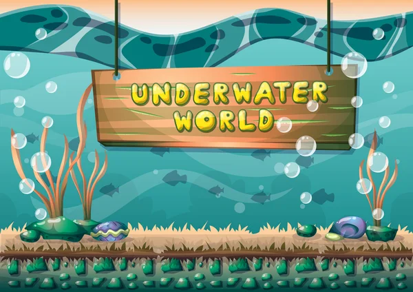 Cartoon vector underwater background with separated layers for game art and animation — Stockový vektor