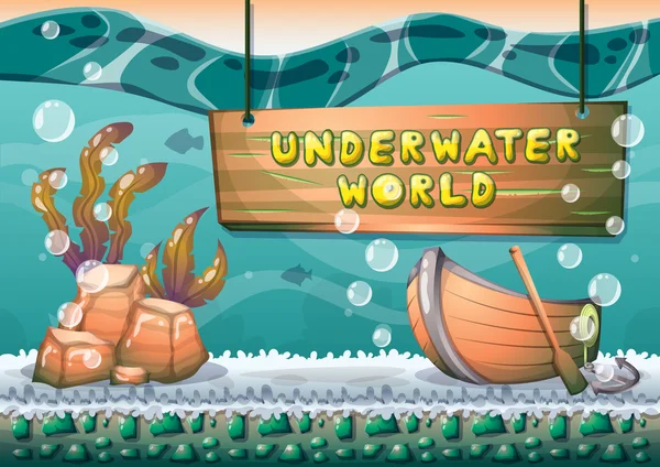 Cartoon vector underwater background with separated layers for game art and animation — Διανυσματικό Αρχείο