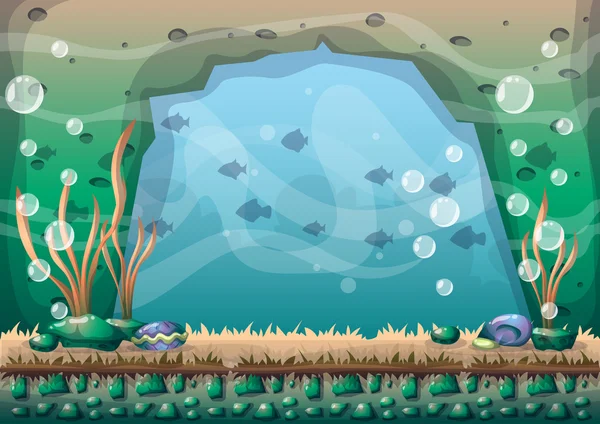 Cartoon vector underwater background with separated layers for game art and animation — ストックベクタ