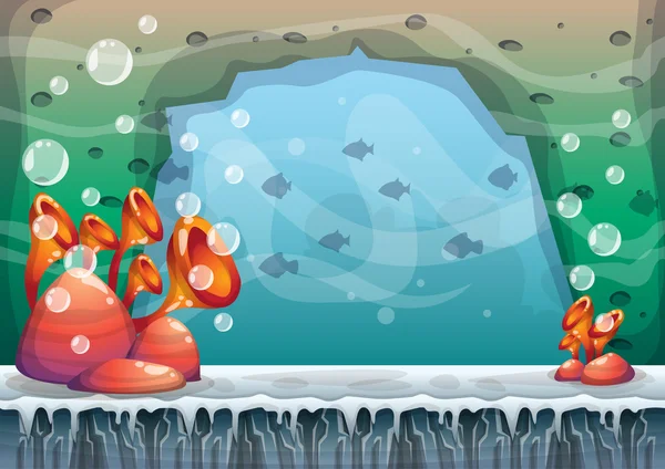 Cartoon vector underwater background with separated layers for game art and animation — Stockový vektor