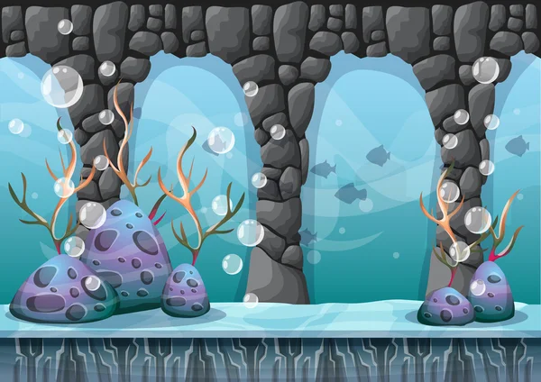 Vector de dibujos animados fondo submarino con capas separadas para el arte del juego y la animación — Vector de stock