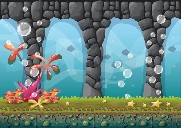 Cartoon vector underwater background with separated layers for game art and animation — ストックベクタ