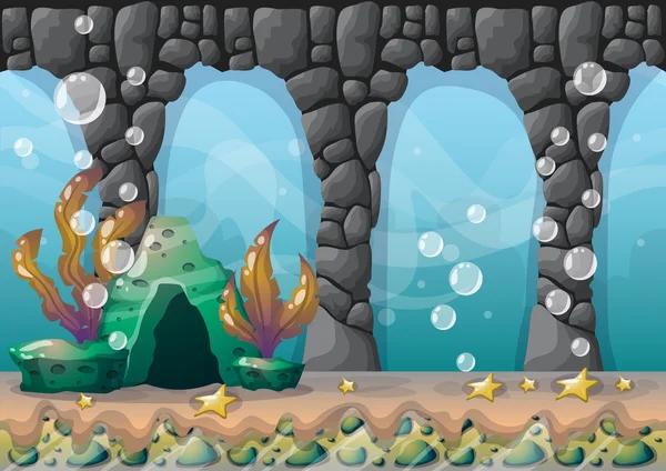 Cartoon vector underwater background with separated layers for game art and animation — Stock vektor