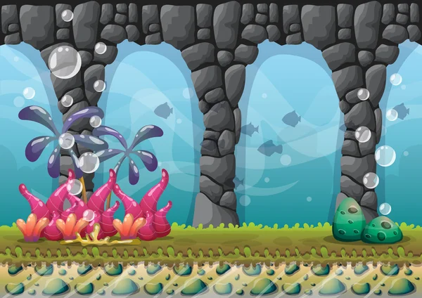 Cartoon-Vektor-Unterwasserhintergrund mit getrennten Ebenen für Spielkunst und Animation — Stockvektor