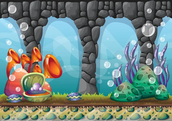 Vecteur de dessin animé fond sous-marin avec des couches séparées pour l'art du jeu et de l'animation — Image vectorielle