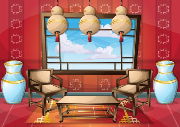 Cartoon vector illustration interior chinese room with separated layers — Stock Vector